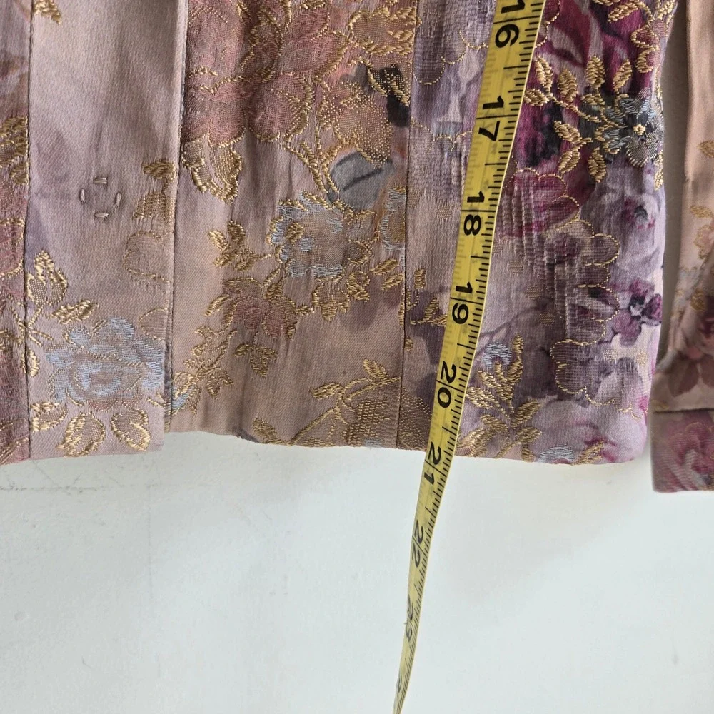 Rene Ruiz Designer Floral Brocade  Purple Snap Front Colorful Blazer Jacket‎